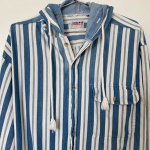 Vintage 1 of 1 EXCHANGE Striped Button-Up Hoodie Large - Excellent Condition
